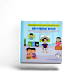 Recordable Book titled 'Growing Wise' with illustrations of children that encourages building courage, empathetic connections and caring for nature.